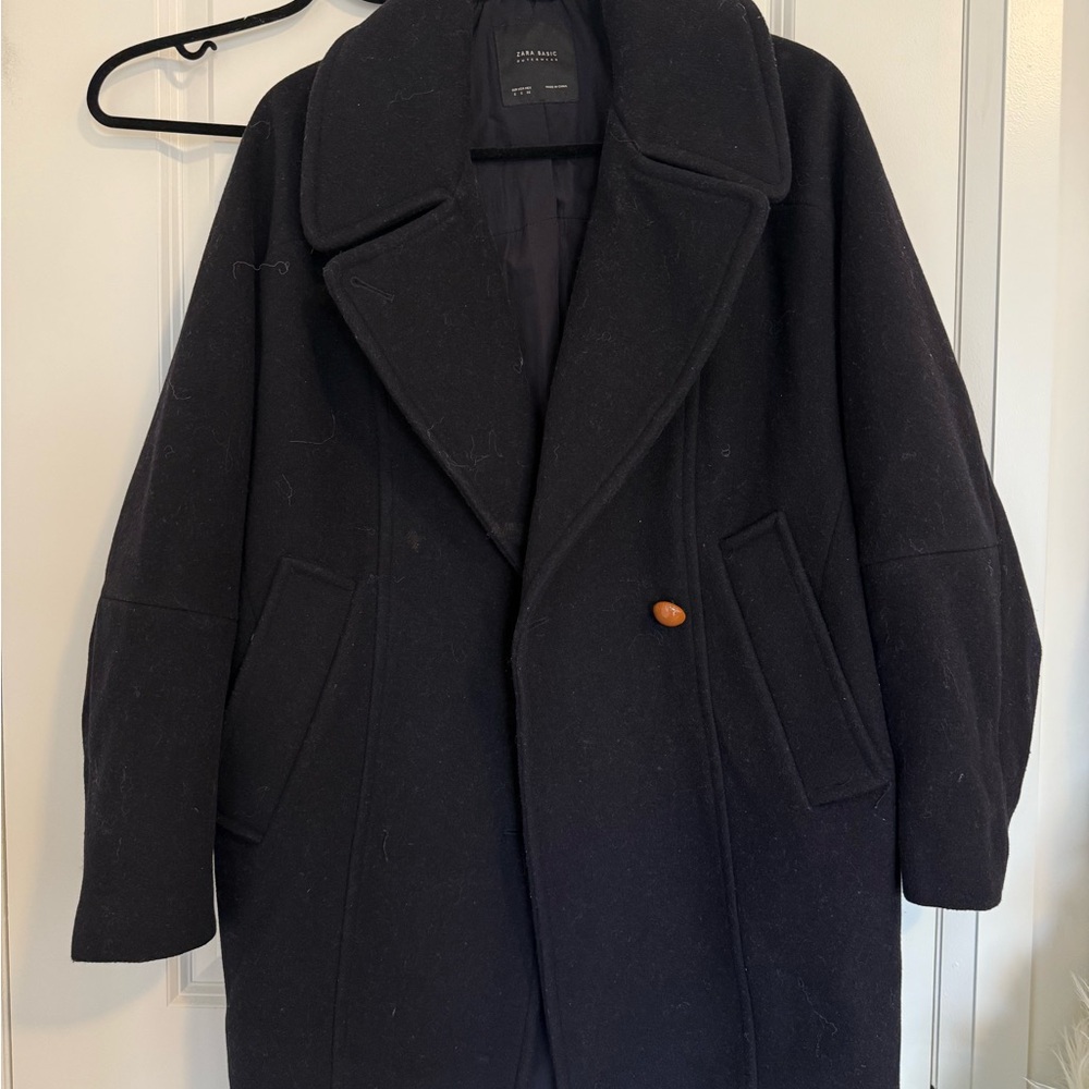 Zara Black Trench Coat with Brown Button